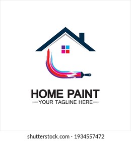 Home Painting Vector Logo Design.Home House Painting Service Coloring Logo Design Template.House painting service, decor and repair multi color icon Vector logo.