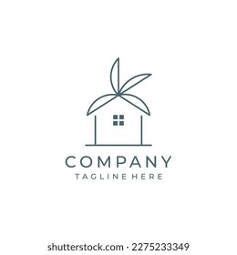 home and palm trees logo design vector