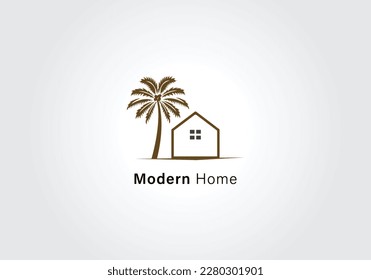 home and palm trees logo design vector