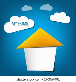 home paper origami background cartoon for modern and web design text and message design , vector