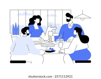 Home party isolated cartoon vector illustrations. Smiling family friends have fun and eating at home, talking and laughing, close relationship, leisure time together vector cartoon.