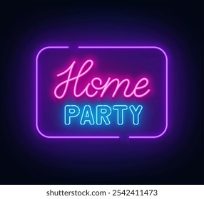 Home Party neon texto sobre fundo escuro