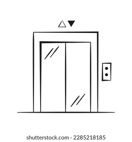 Home passenger elevator. Device for lifting and lowering people, line art. 