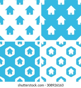 Home patterns set, simple and hexagonal, blue and white