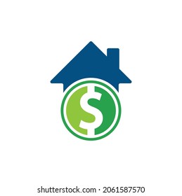 Vector de diseño de plantillas de logotipo de pago residencial. Combinación de logotipo de moneda y bienes inmuebles. Dinero y símbolo o icono de la casa