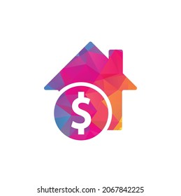 Vector de diseño de plantillas de logotipo de pago residencial. Combinación de logotipo de moneda y bienes inmuebles. Dinero y símbolo o icono de la casa