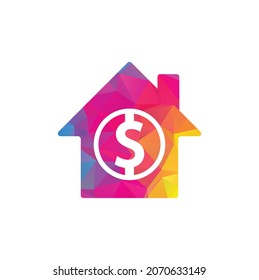 Vector de diseño de plantillas de logotipo de pago residencial. Combinación de logotipo de moneda y bienes inmuebles. Dinero y símbolo o icono de la casa
