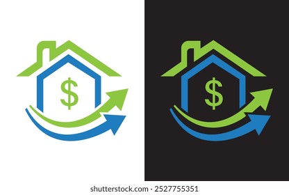 Vetor de design de modelo de logotipo de pagamento doméstico. Combinação de logotipo de moeda e imobiliário. Dinheiro e casa símbolo ou ícone Pro Vetor