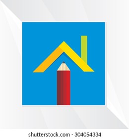 home with pencil concept vector illustration