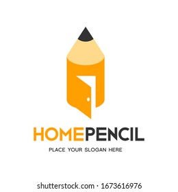 Home pencil vector logo template. This design use cartoon style and minimalist.
