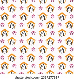 Home and people art illustration seamless pattern colorful trendy vector background