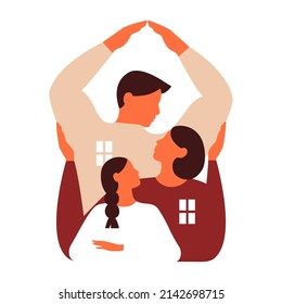 Home is people. Concept of love, support and care. Family supports each other. Vector flat illustration