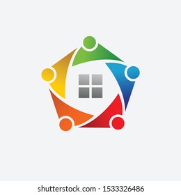 Home with People Teamwork logo template