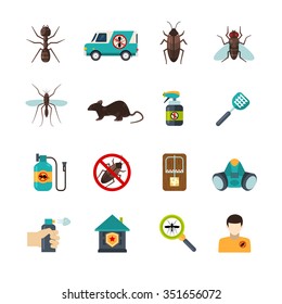 Home pest control expert exterminator service flat icons set with rat and cockroach abstract isolated vector illustration