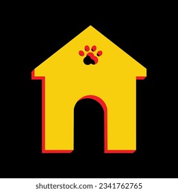 Home pet care sign. 3D Extruded Yellow Icon with Red Sides a Black background. Illustration.