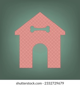 Home pet care sign. Apricot Icon with Brick Red parquet floor graphic pattern on a Ebony background. Feldgrau. Green. Illustration.