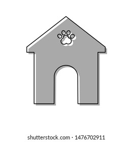 Home pet care sign. Black line icon with gray shifted flat filled icon on white background. Illustration.
