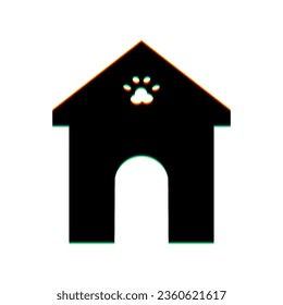 Home pet care sign. Black Icon with vertical effect of color edge aberration at white background. Illustration.