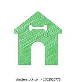 Home pet care sign. Green scribble Icon with solid contour on white background. Illustration.