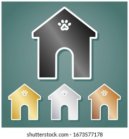 Home pet care sign  Set metallic Icons and gray  gold  silver   bronze gradient and white contour   shadow at viridan background  Illustration 