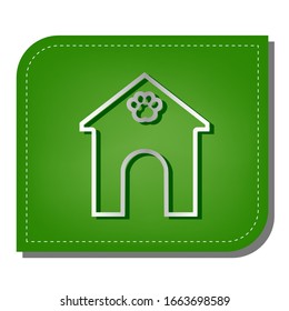 Home pet care sign  Silver gradient line icon and dark green shadow at ecological patched green leaf  Illustration 