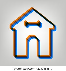 Home pet care sign. Stroked Icon in orange, azure and old lavender Colors at gray Background. Illustration.