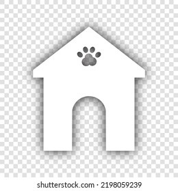 Home pet care sign. White Icon with dropped natural gray Shadow at transparent Background. Illustration.