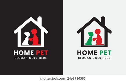 Home pet, dog animal puppy cat icon, cute pet logo design concept sample