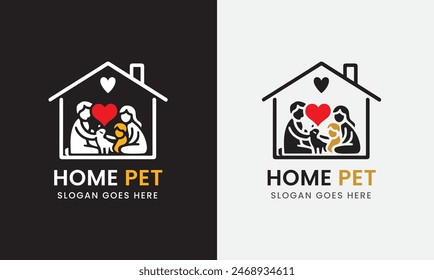 Home pet, perro animal cachorro gato icono, lindo diseño del logotipo de la mascota muestra de concepto