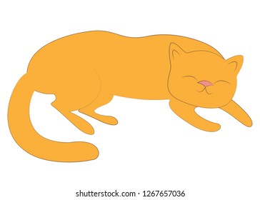 Home pet. Red cute cat is sleeping. He is happy and loved. Vector illustration.
