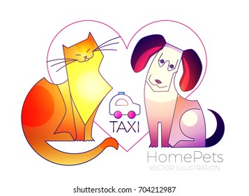 Home pets care icon. Veterinary clinic logo design. Pet shop. Animal taxi. Vector illustration