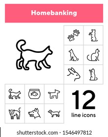 Home pets line icon set. Cat, dog, rabbit. Animals concept. Can be used for topics like veterinary office, clinic, pet shop
