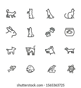 Home pets line icon set. Cat, dog, rabbit. Animals concept. Can be used for topics like veterinary office, clinic, pet shop