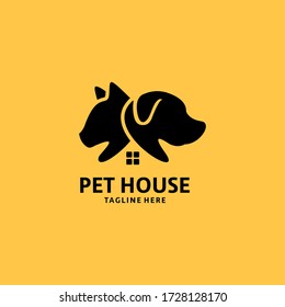 Home pets Logo dog cat design vector template silhouette style. Animals pets and Home Logo concept