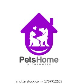 Home pets Logo dog cat design vector template. Animals Veterinary clinic Logotype concept outline icon.