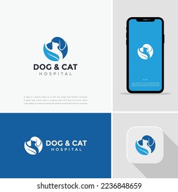 Home pets Logo dog cat design vector template Linear style. Animals Veterinary clinic Logotype concept outline icon.