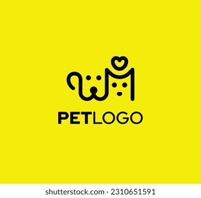 Home pets Logo dog cat design vector template Linear style. Animals Veterinary clinic Logotype concept outline icon.