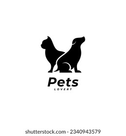 Maqueta vectorial de diseño de gatos de perro con logotipo Estilo lineal. Animales Clínica veterinaria Icono de esquema del concepto de Logotipo.