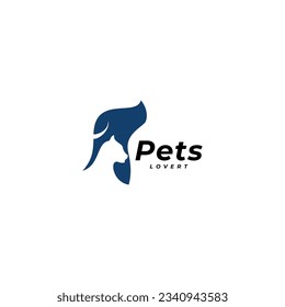 Home pets Logo dog cat design vector template Linear style. Animals Veterinary clinic Logotype concept outline icon.