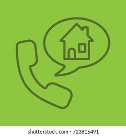 Home phone call color linear icon. Handset with house inside speech bubble. Thin line outline symbols on color background. Vector illustration