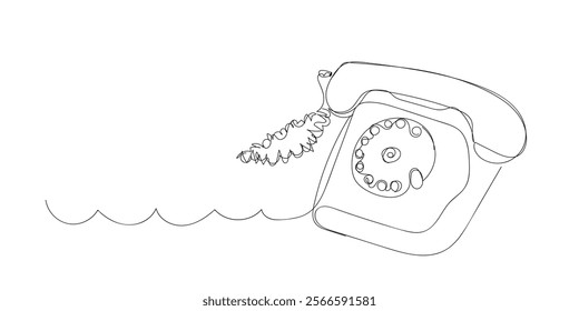 Home phone continuous line drawing. One line art of home appliances, telephone communication, vintage home telephone, retro style, telephone receiver. Hand made vector not AI 