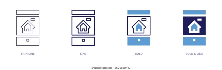 Home phone icon in 4 different styles. Thin Line, Line, Bold, and Bold Line. Duotone style. Editable stroke.