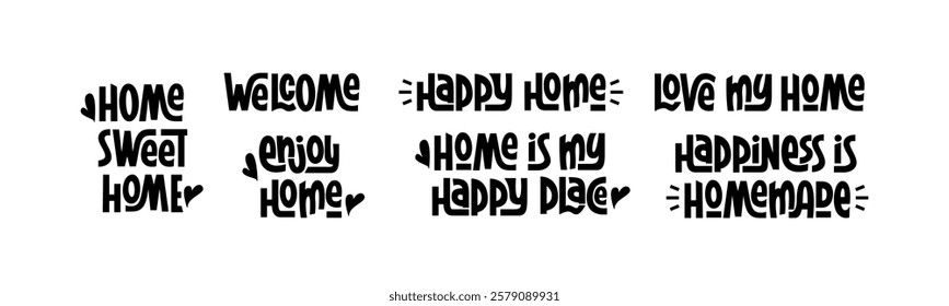 Home Phrases Set. Vector Hand Lettering of Home Family Quotes.