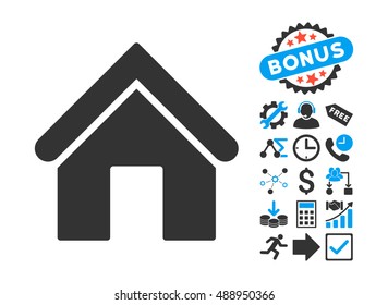 Home pictograph with bonus pictograph collection. Vector illustration style is flat iconic bicolor symbols, blue and gray colors, white background.