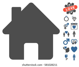 Home pictograph with bonus decoration pictures. Vector illustration style is flat iconic cobalt and gray symbols on white background.