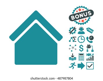 Home pictograph with bonus elements. Vector illustration style is flat iconic bicolor symbols, soft blue colors, white background.