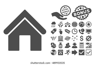 Home pictograph with bonus icon set. Vector illustration style is flat iconic symbols, gray color, white background.