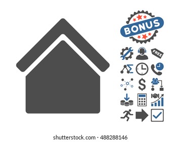 Home pictograph with bonus pictogram. Vector illustration style is flat iconic bicolor symbols, cobalt and gray colors, white background.