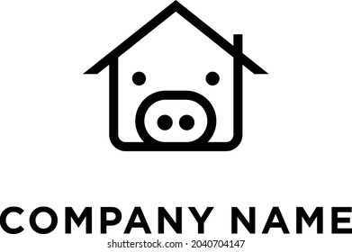 Home Pig Logo Design Inspiration Stock Vector