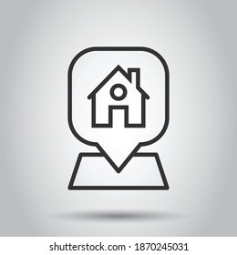 Home pin icon in flat style. House navigation vector illustration on white isolated background. Locate position business concept.